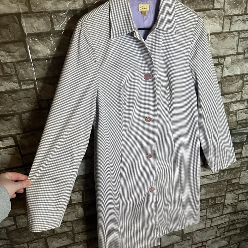 Caslon Plaid Long Rain Coat Size Small